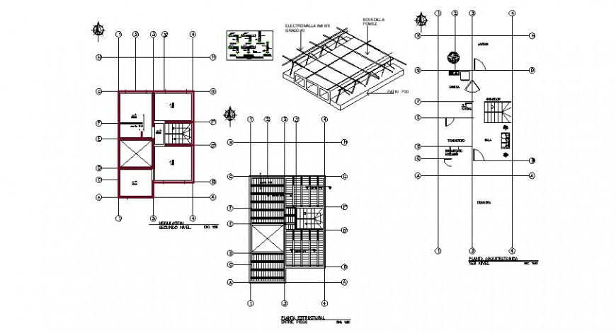 Framing plan and structure details for residential house dwg file
