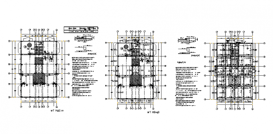 Framing plan details of all floors of three flooring house dwg file