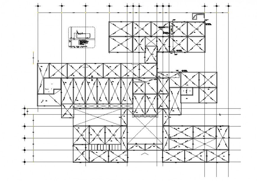 Framing plan details of multi-specialist hospital dwg file