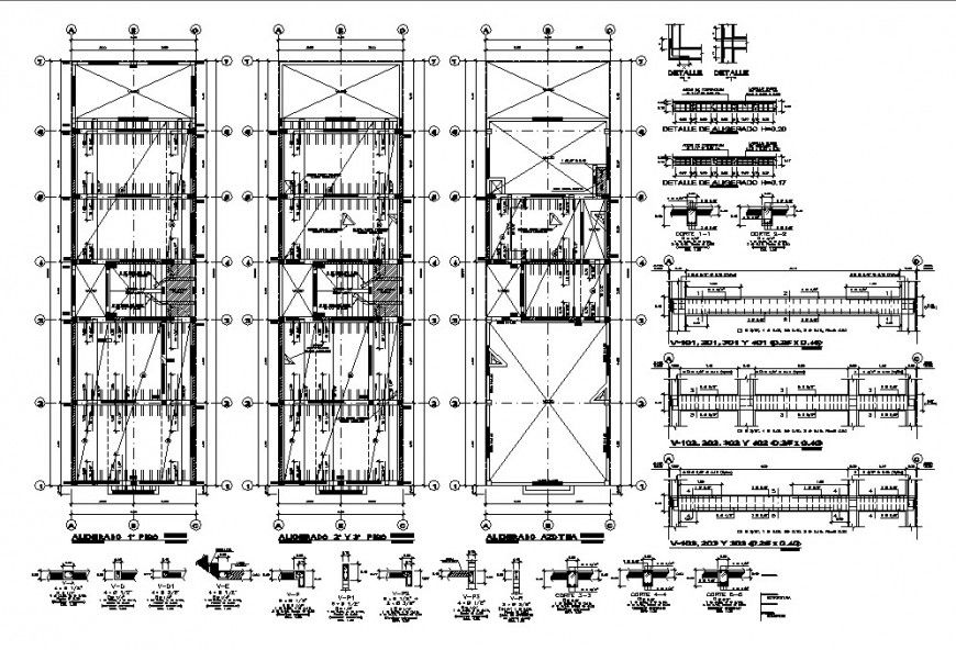 Framing plan of all floors and beam schedule and structure details of apartment building dwg file