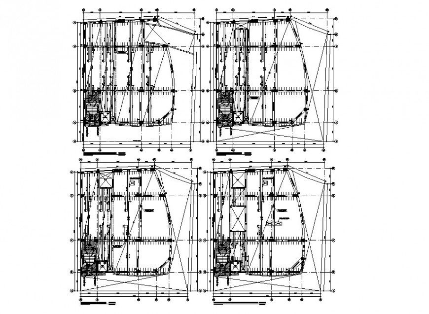 Framing plan structure details of all floors of multi-level building dwg file