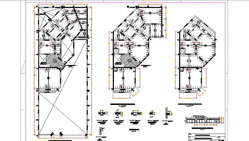 Framing plan structure details of all floors of residential house dwg file