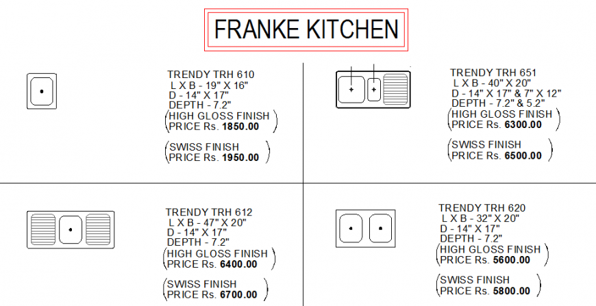 Frank kitchen steel sink multiple blocks cad drawing details dwg file
