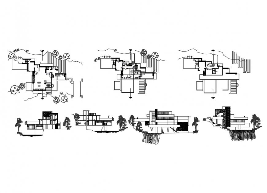 Frank Lloyd house wright falling water architecture project details dwg file