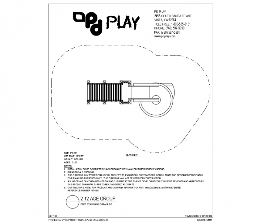 Free standing cobra slide play equipment of garden dwg file