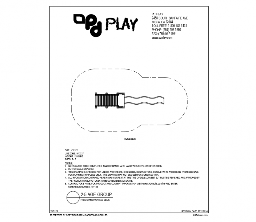 Free standing wave slide play equipment for kinder garden dwg file
