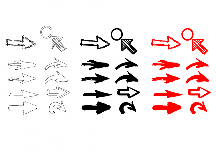 Freehand sketch arrow icon set symbols block details dwg file