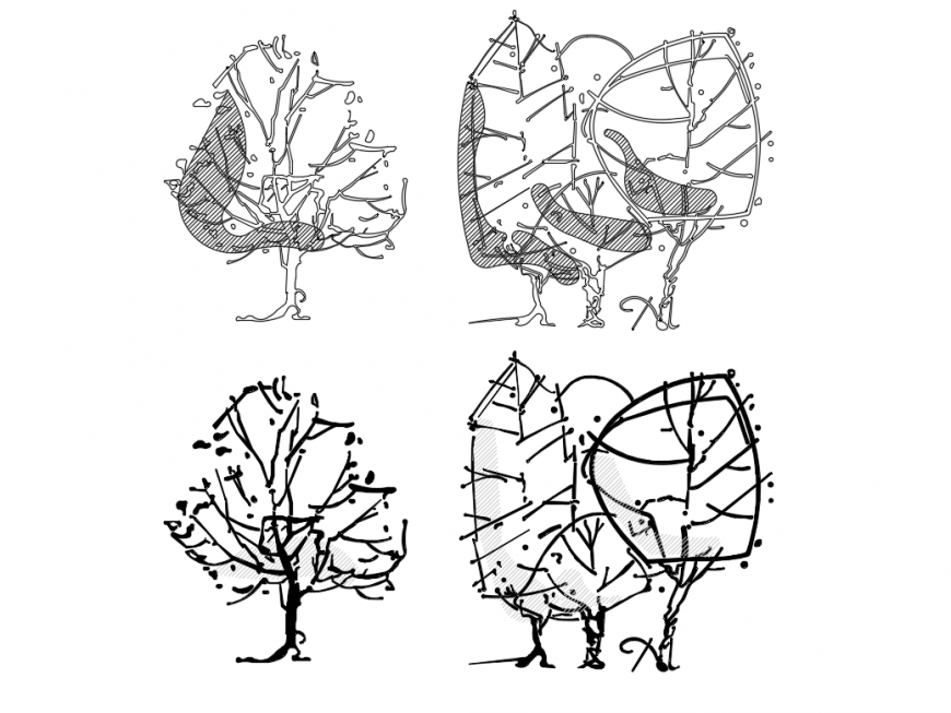 Freehand sketch of tree elevation cad block details dwg file