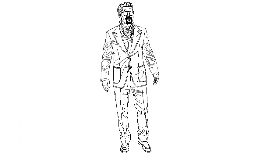 French cut beard men standing position for Auto cad people block dwg file