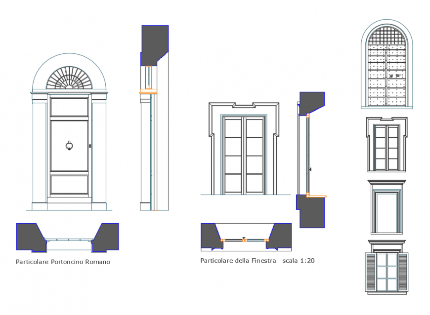 French doors and windows elevation cad drawing details dwg file