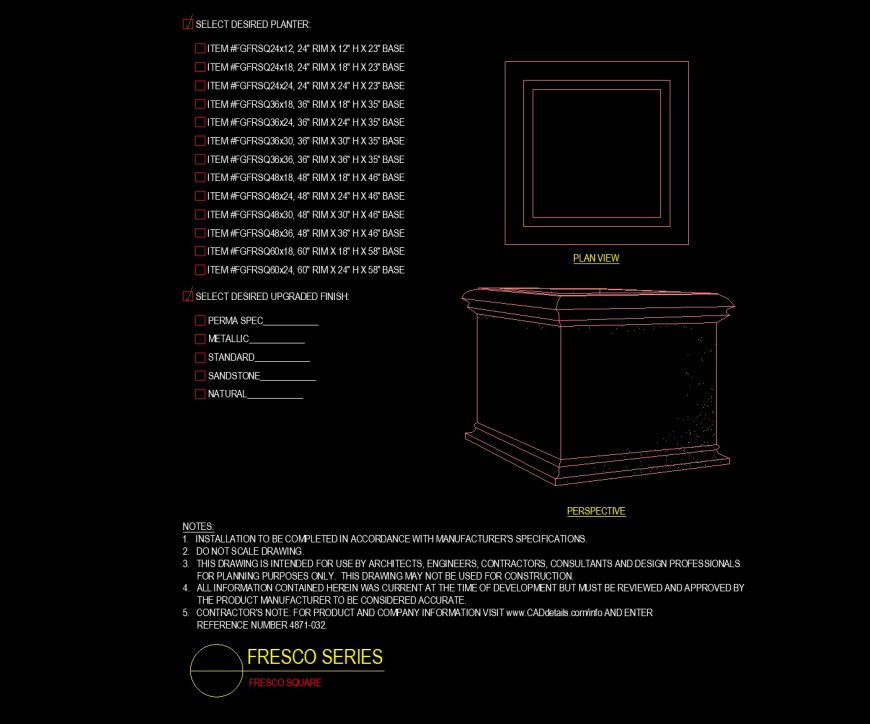 Fresco square planter drawing in dwg file.