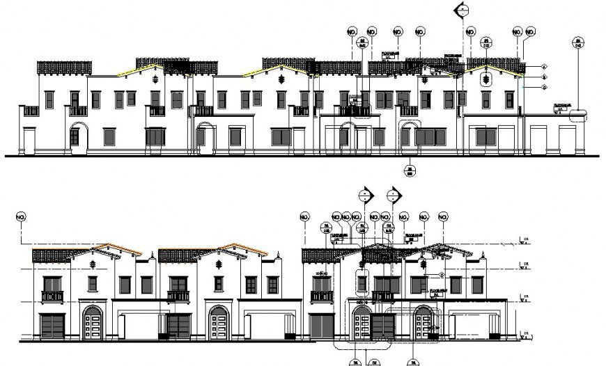 Front, back and side elevation drawing details of luxuries villa building dwg file