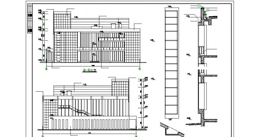 Front and back constructive sectional drawing details of luxuries hotel dwg file