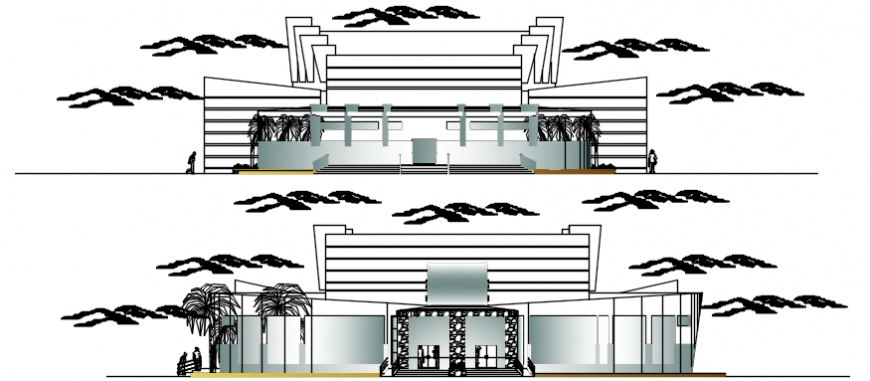 Front and back elevation drawing details of Amphi theater dwg file