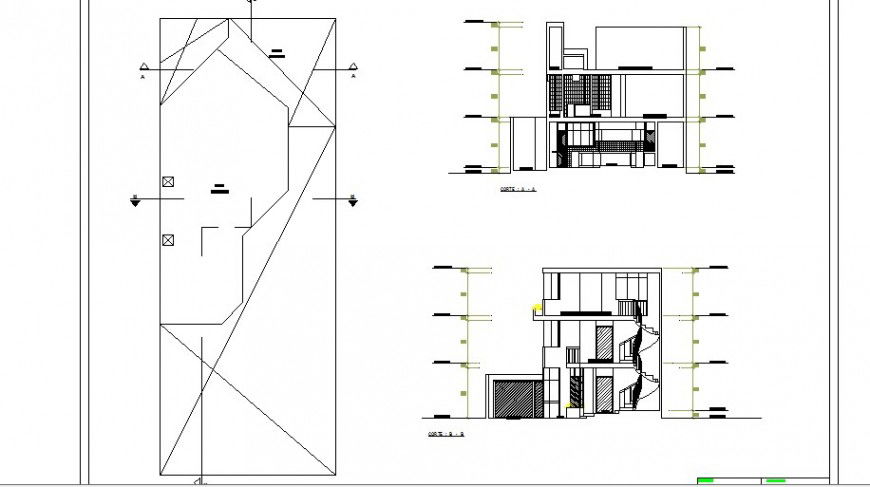 Front and back section and cover plan drawing details of house dwg file