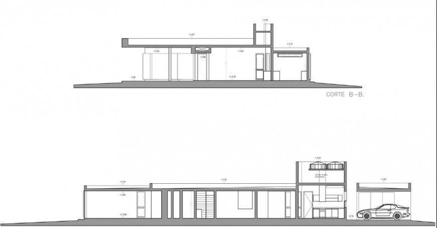 Front and back sectional drawing details of one family house jpg file