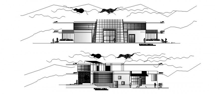 Front and lateral elevation details of auditorium hall cad drawing details dwg file
