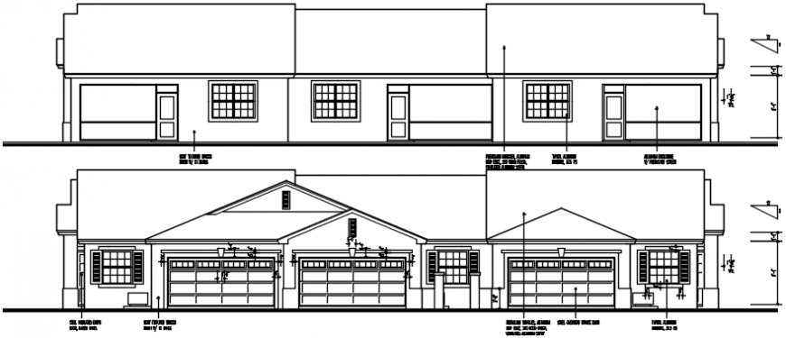 Front and rear elevation drawing details of long house dwg file