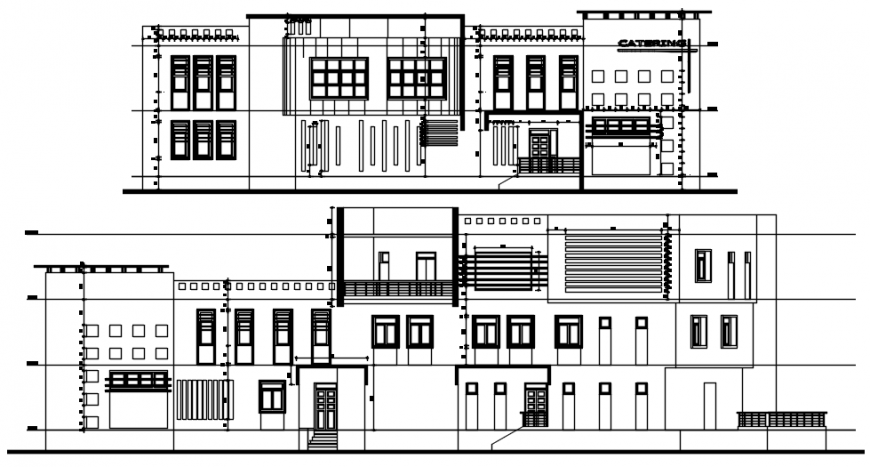 Front and side elevation of restaurant auto cad file