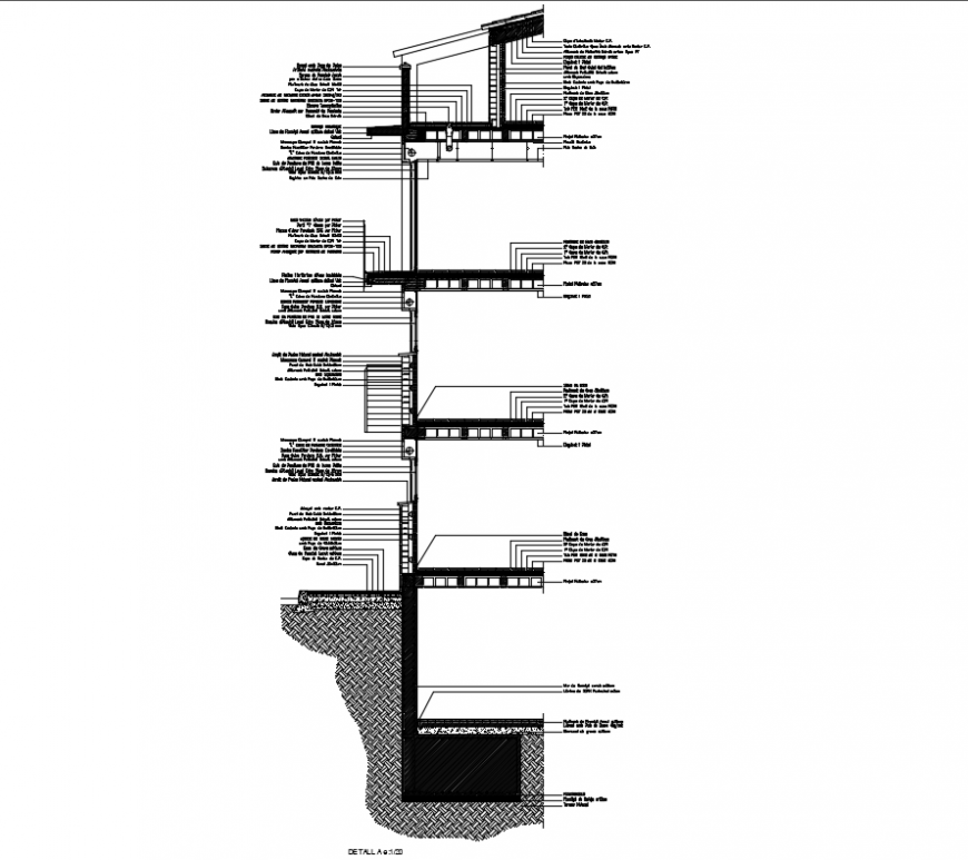 Front constructive sectional details of housing building dwg file