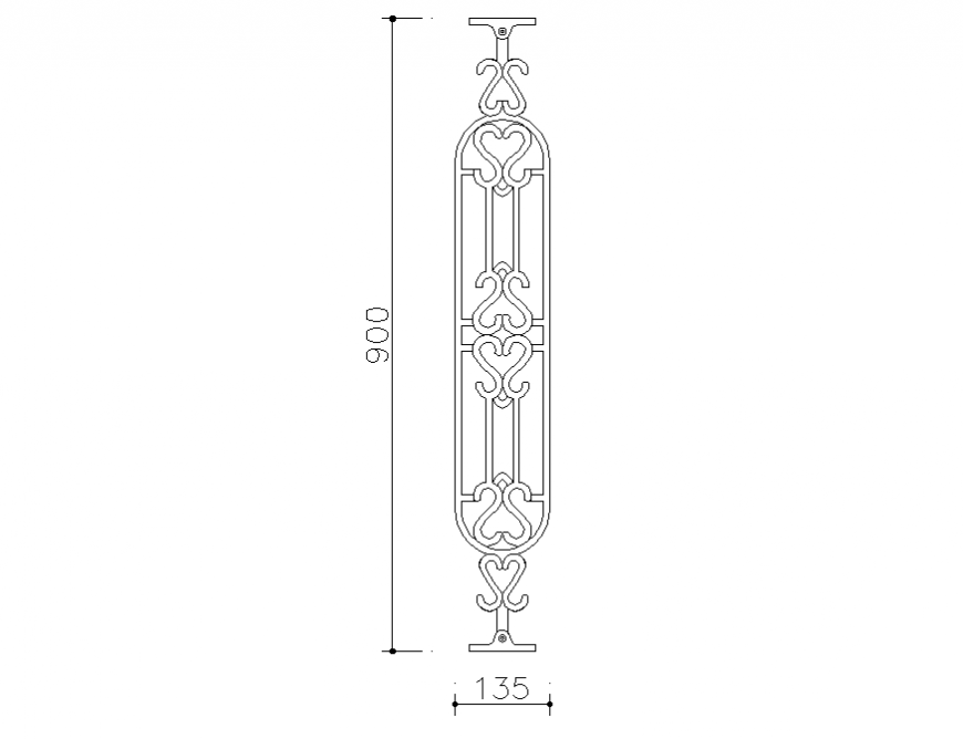 Front design elevation block details of railing design dwg file