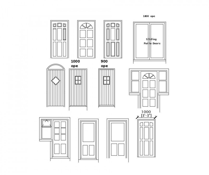 Front door detail and sliding patio doors dwg file