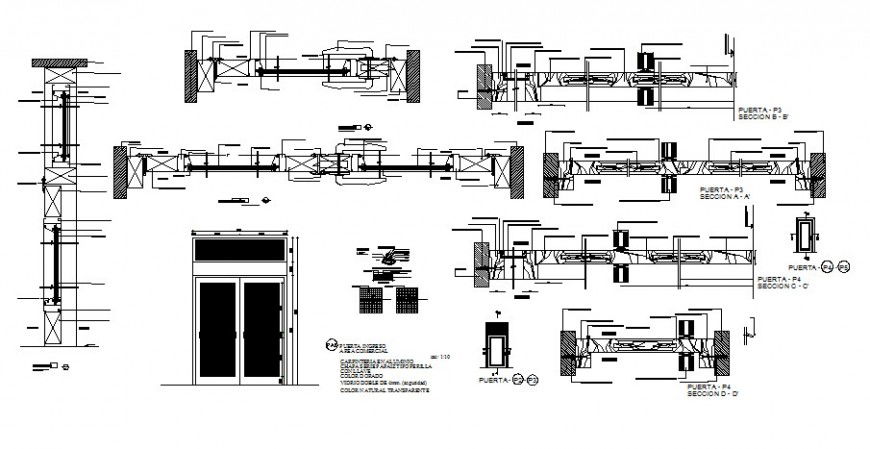 Front door elevation and installation cad drawing details dwg file