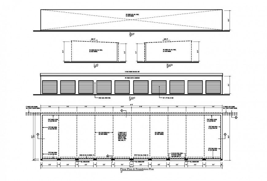 Front elevation, floor foundation and auto-cad drawing details of building dwg file