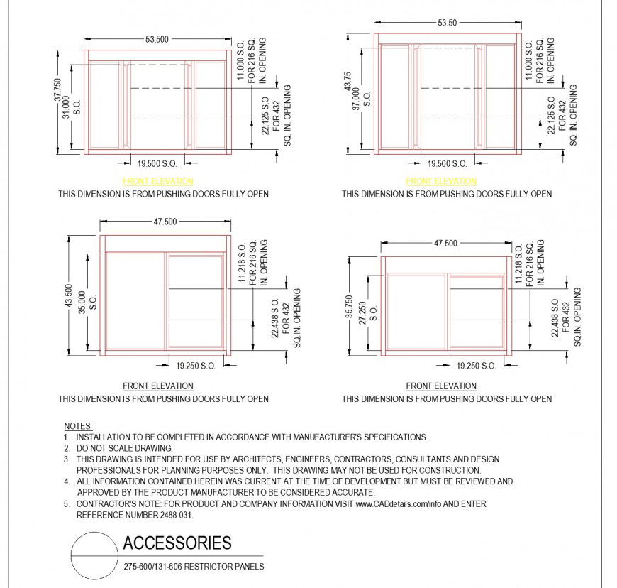Front elevation accessories plan autocad file
