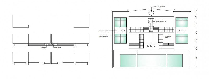 Front elevation and structure drawing details of house dwg file