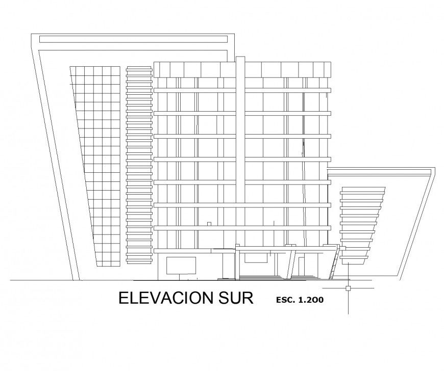 Front elevation commercial building plan dwg file