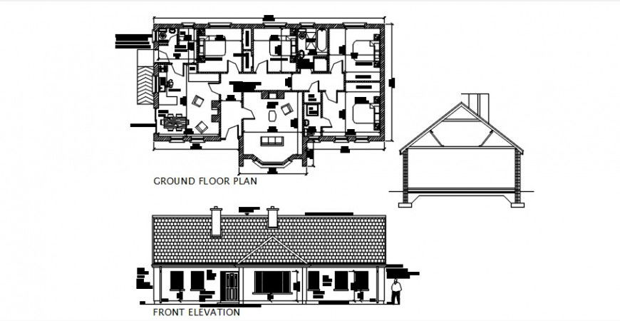 Front elevation concept of a house with plan
