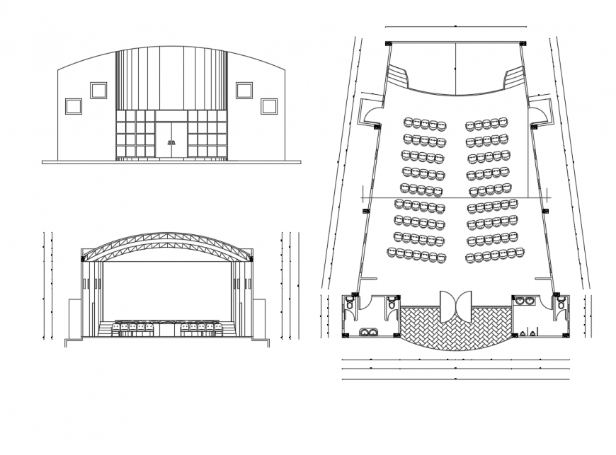 Front Elevation design and institute sitting area detail dwg file.