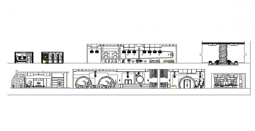 Front elevation detail of a hotel interior dwg file