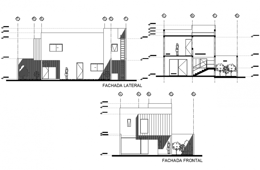 Front elevation detail of a house drawing dwg file