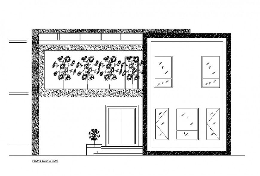 Front elevation details of small residential house dwg file