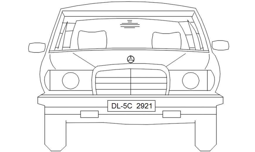 Front elevation drawing details of 2d Mercedes car dwg file