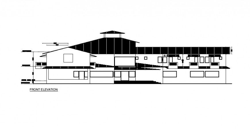 Front elevation drawing details of luxuries club house dwg file