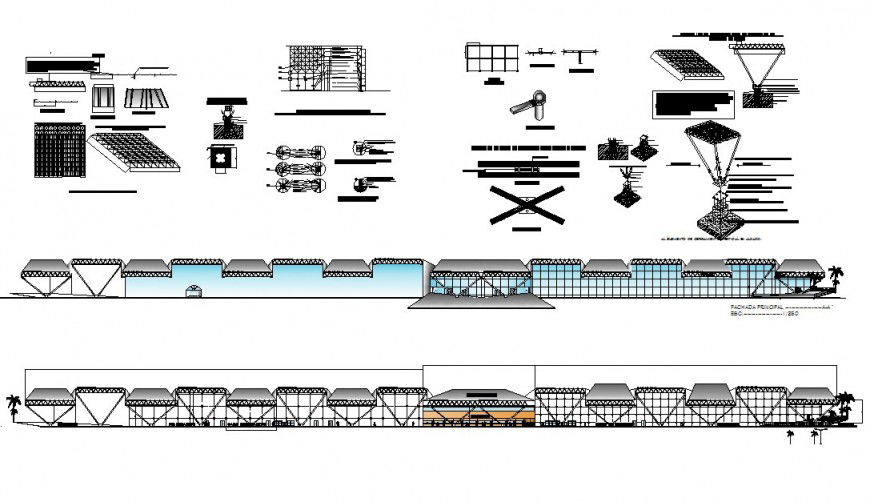 Front elevation of airport with necessary detail of auto cad file