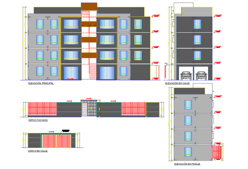 Front elevation of apartment dwg file