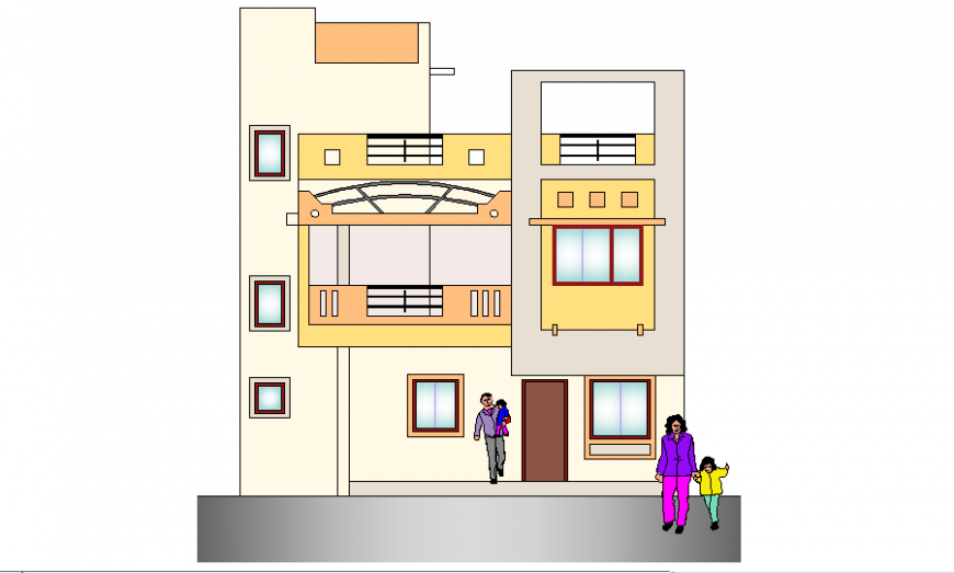 Front Elevation of bungalow in dwg file.