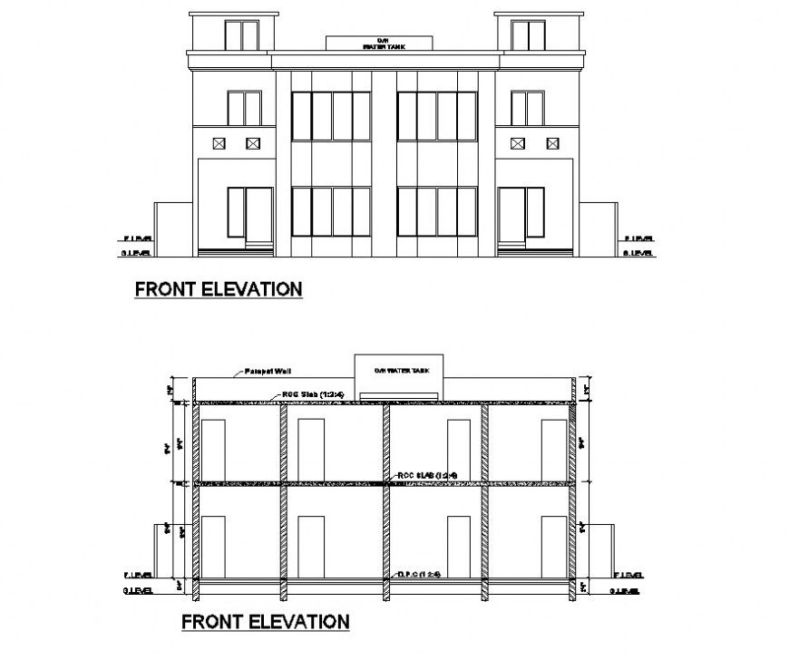 Front elevation of housing area in auto cad file