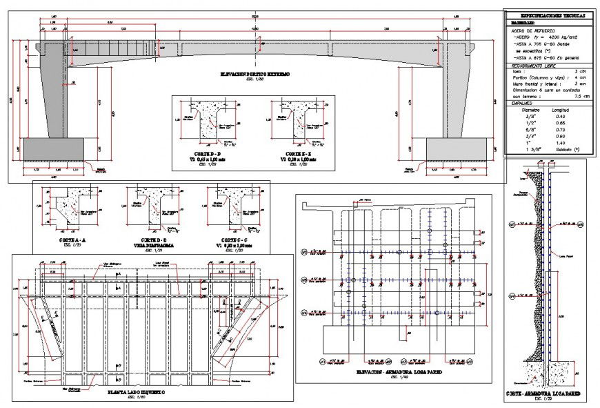 Front elevation Pre stressed bridge plan detail dwg file