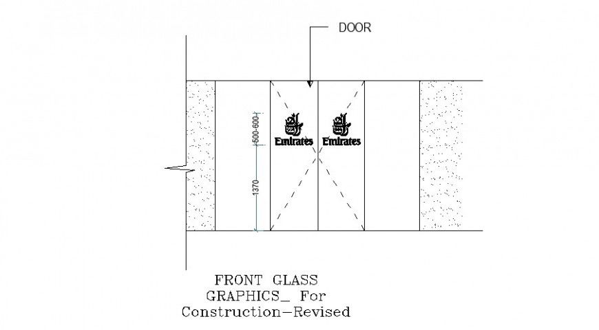 Front glass access door elevation cad drawing details dwg file