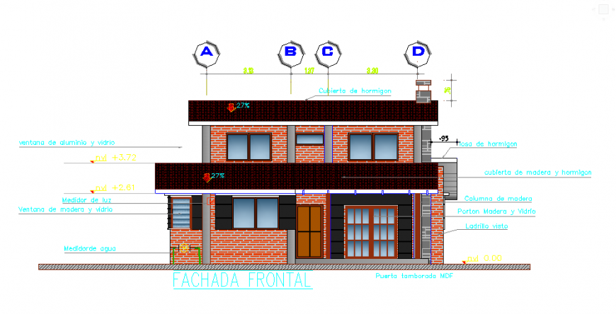Front main elevation design of small type living place design drawing