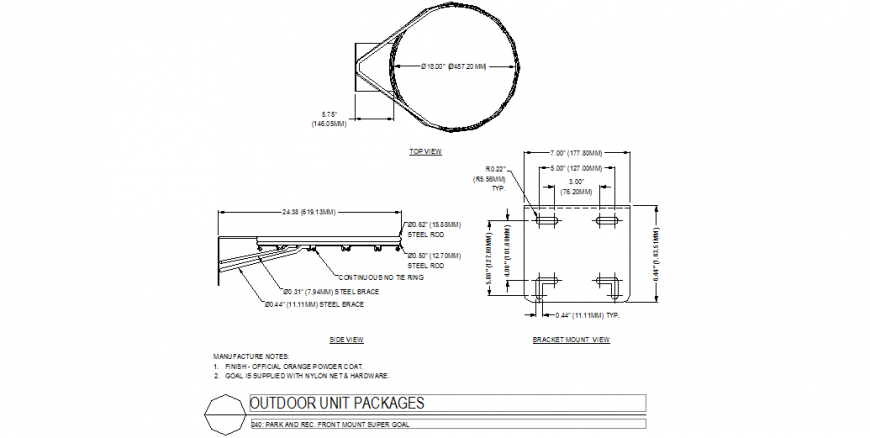 Front mount super gold system design with a plan and side view dwg file