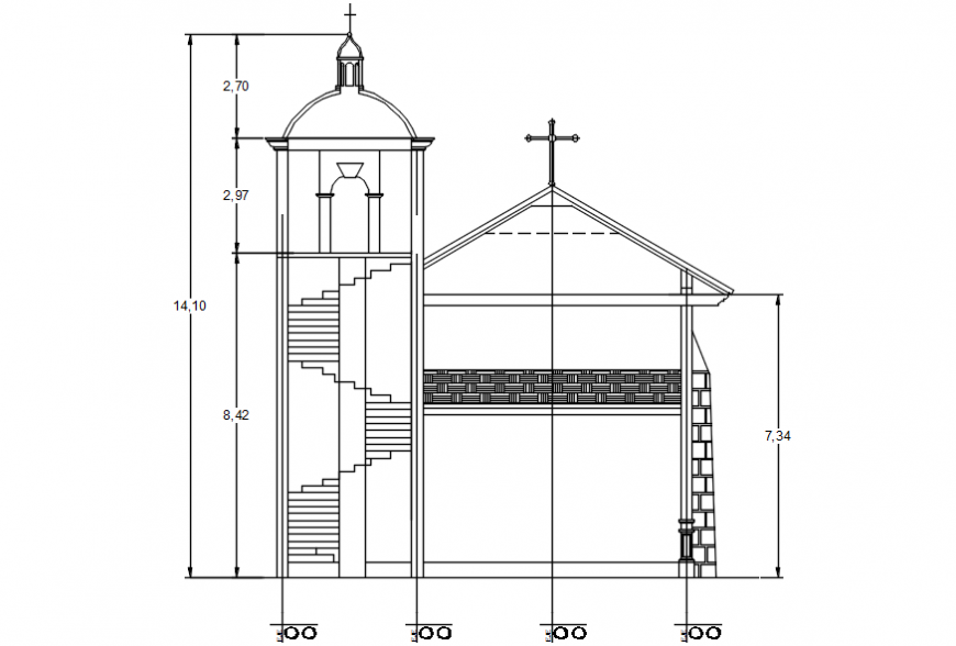 Front section drawing details of religious church dwg file