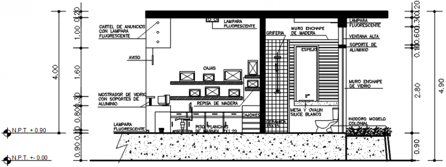 Front section drawing details of tourism office dwg file