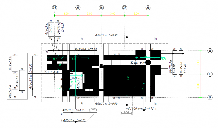 Front Sectional DWG Showing Structural Foundation Layouts