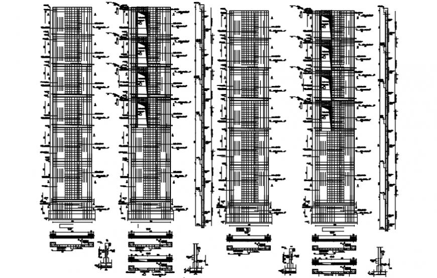 Front sectional detail of a foundation plan